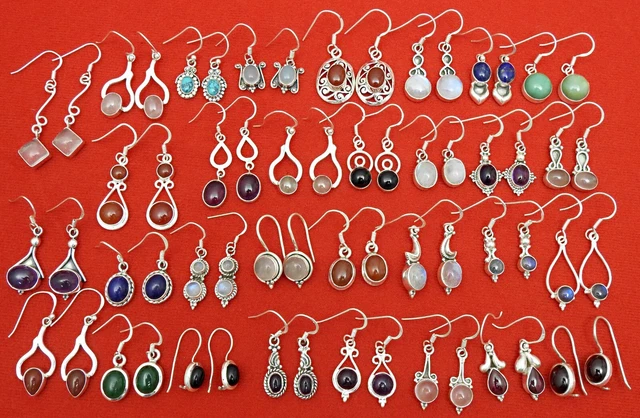 Mix Verschiedene Edelsteine 925 Silber Grob Hippie Ohrringe Großhandel Lot