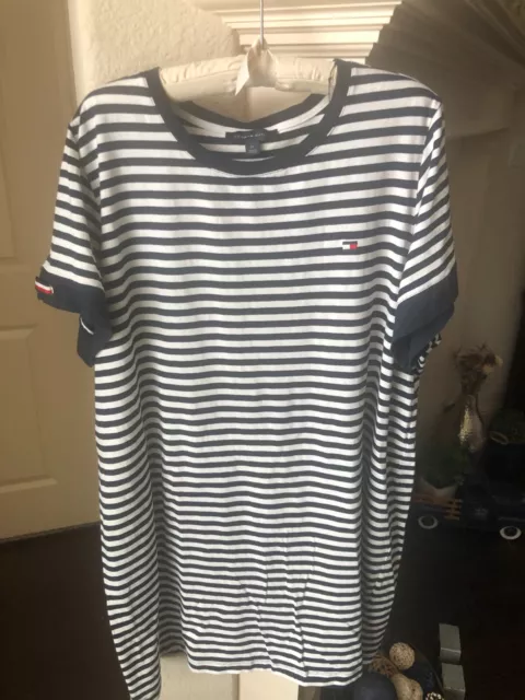 Tommy Hilfiger Navy Blue & White Short Sleeve Dress - Size 2X