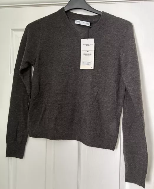 BNWT Grey ZARA Super Soft Fine Knit Alpaca Wool Blend Jumper L 12/14