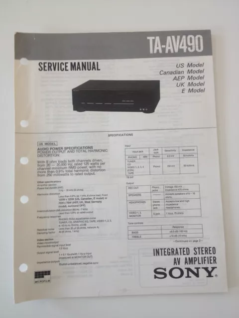 Schema SONY - Service Manual Integrated Stereo AV Amplifier TA-AV490 TAAV490