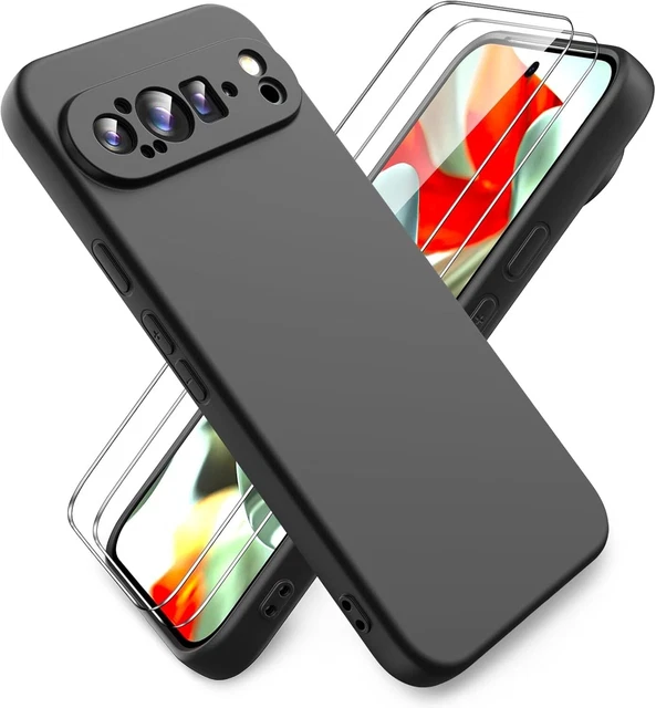 Coque Silicone Gel + 2 Verres Trempés Pour Google Pixel 7A - Noir - Neuve