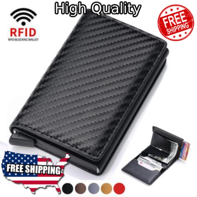 LEATHER CARBON FIBER Mens Wallet RFID Blocking Purse Slim ID Credit Card Holder
