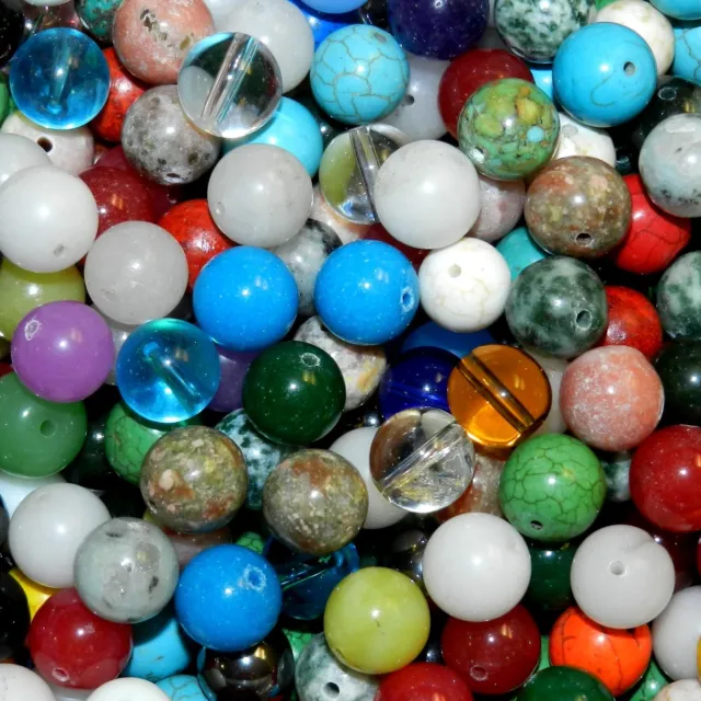 GRX9914 Beautiful Assorted Large 12mm Round Gemstone Mix Beads 250pc