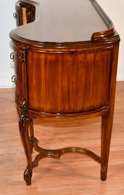 1920 Antique French Louis XV carved Walnut Vanity ladies Desk Mirror & Chair SET 6