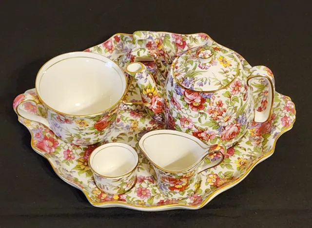 Royal Winton Grimwades Summertime Teapot Tray Set Chintz Made In England 1995