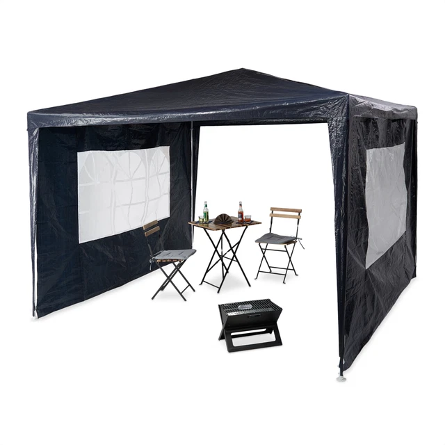 Relaxdays Pavillon 3x3 m, 2 Seitenteile, Metall, PE, Festival Garten Party Zelt