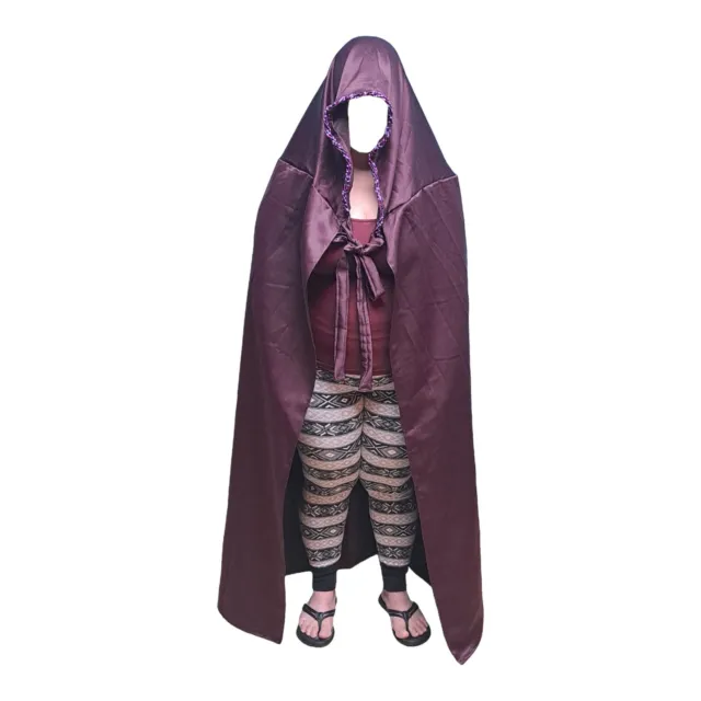 Handmade Hooded Witch Cloak Wine Colored Purple Shades Glass Beads 56"×19" Wicca