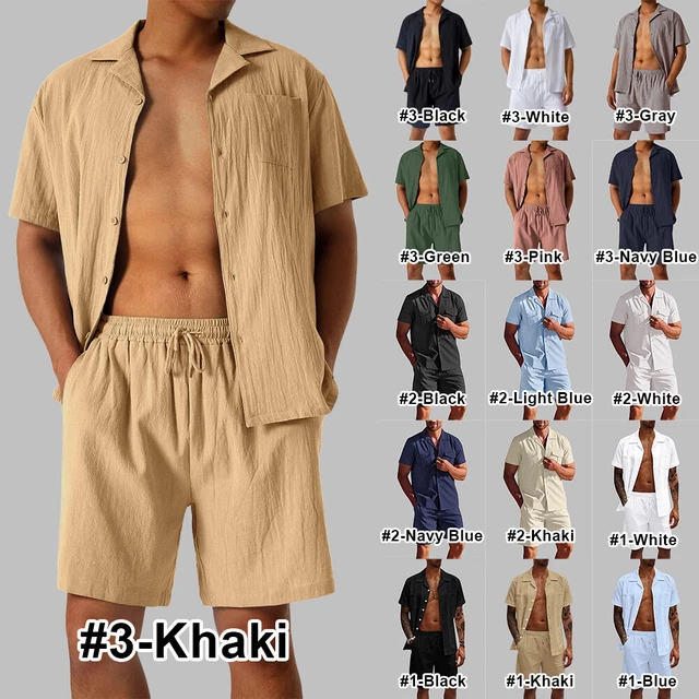 Mens Hawaiian Shirt Shorts Set Summer Beach Holiday Casual Co-ord 2 Piece Outfit