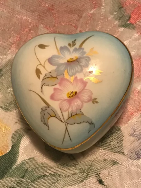 Vintage Royal Worcester Spode Palissy Heart Trinket Box Flower