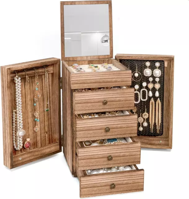 Joyero De Madera Con Espejo Para Joyeria Joyas Organizador 5 Capas Para Mujer