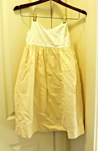 Vintage Child Toddler Girl Hand Sewn Summer Dress Beige & White Please Read Desc