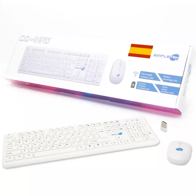 Kit Souris Et Clavier sans Fil Espagnol Es Qwerty Blanche Set M&K _