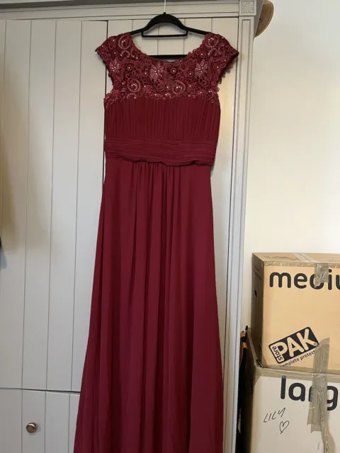 EVER PRETTY Burgundy Lace Full Length Evening Dress Size UK 16 NWOT