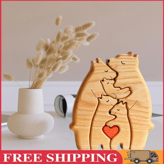 Holz-Familienpuzzle Bären dekorative Bären-Kunstskulptur aus Holz (A)