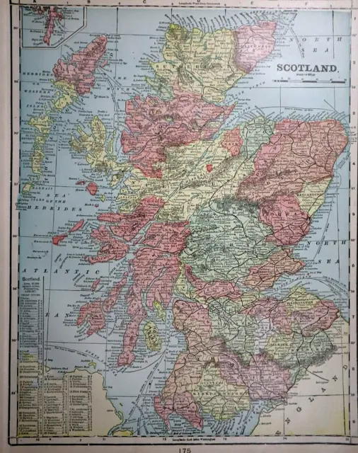 Old 1900 Cram's Atlas Map ~ SCOTLAND ~ Free S&H