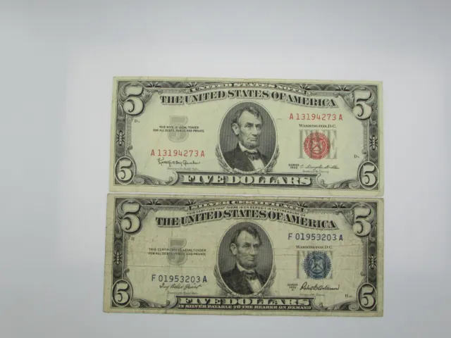 $$ Two Notes $$ 1953 A Silver Certificate And 1963 Red Seal Note