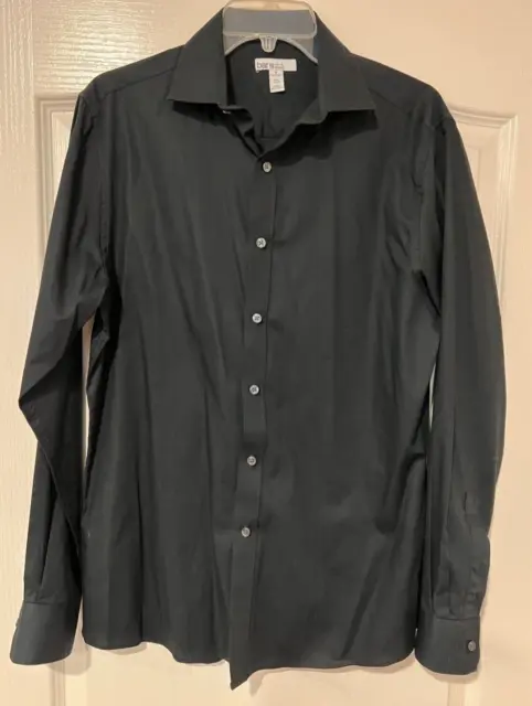 Men's BAR III Slim Fit Stretch Textured Black Button Down Dress Shirt M