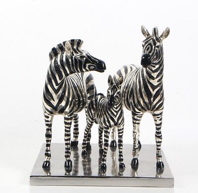 Bronze Sculpture African Family Zebra Art Deco Statue Figurine Figure Decor