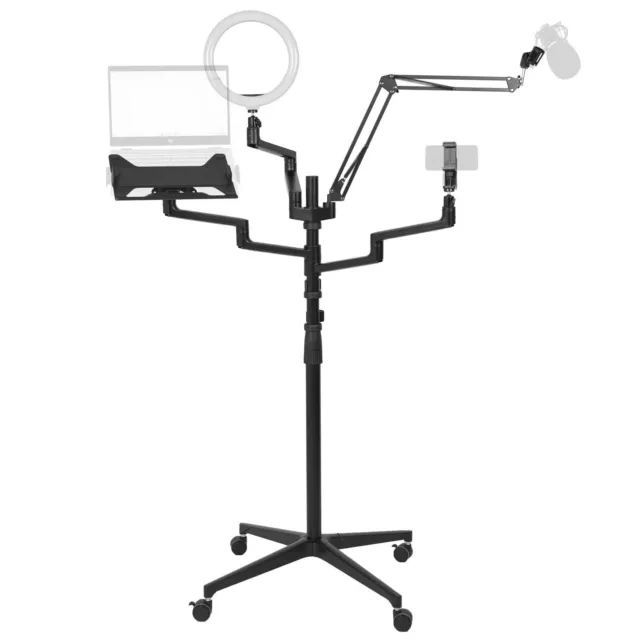 VIVO All-In-One Studio Live Stream Mobile Floor Stand, Fits Mic, Monitor, Laptop