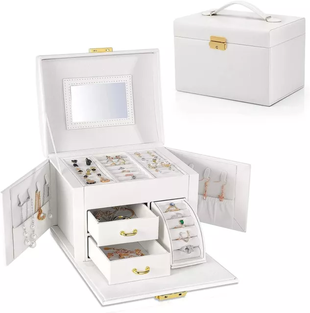 Jewelry Organizer Box Large-capacity Storage 3 Layer with Mirror and Lockable