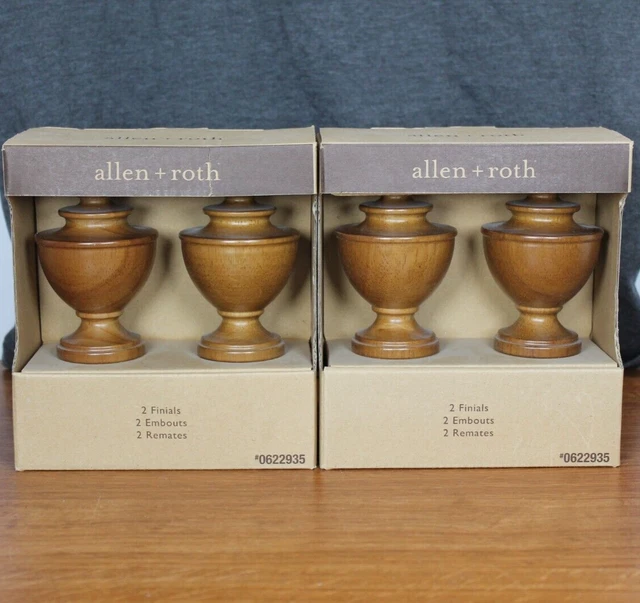 Allen + Roth - Drapery Rod Finials - 0622935 - Tobacco Finish - TWO Sets of 2