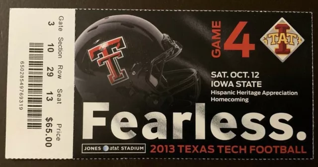 Texas Tech Red Raiders 10/12/2013 NCAA football ticket stub vs Iowa State