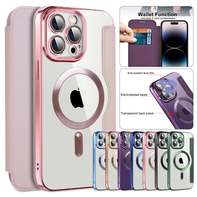 For iPhone 14 13 12 11 Pro Max Clear Mag Safe Leather Wallet Flip Case Cover