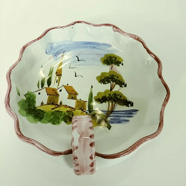 Ceramic Pottery Nappy Dish Majolica Hand Made/Painted Of An Italy Church Signed