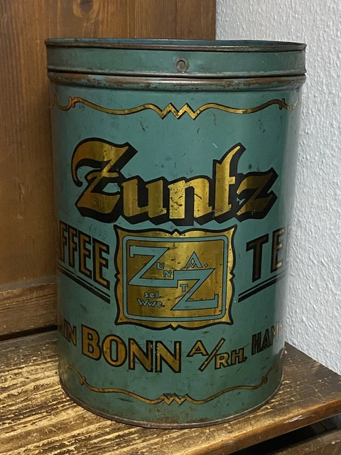 große antike Zuntz Kaffee Tee Blechdose Dose Bonn Hamburg Berlin Werbung um 1900