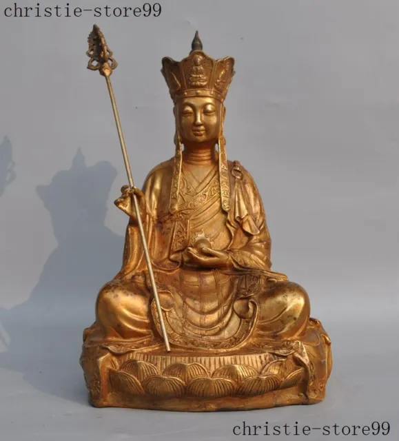 Old Buddhism Bronze Gilt Jizo Ksitigarbha Tang Monk Xuanzang Bodhisattva Statue