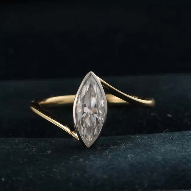 1.50 CTW Marquise Cut Moissanite Wedding Engagement Ring 14K Multi-Tone Gold