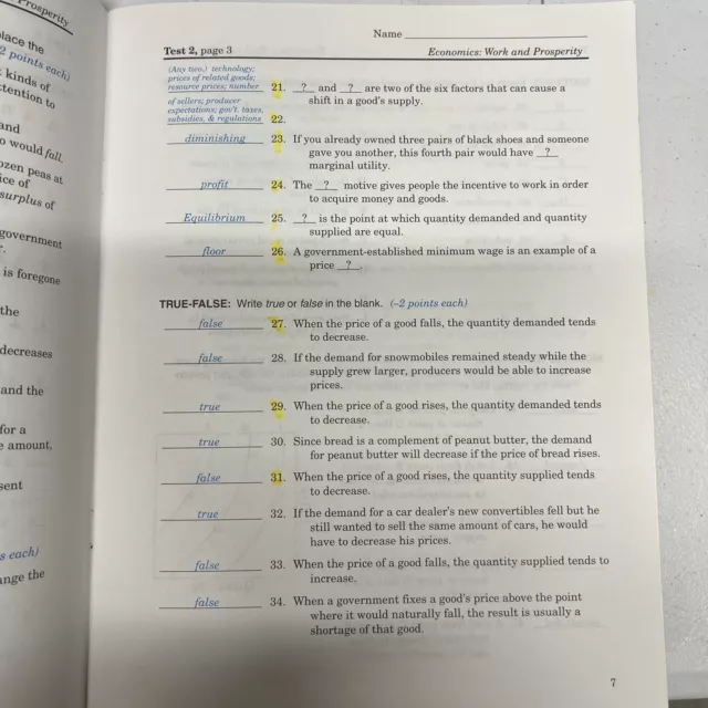 ABEKA ECONOMICS TEST Key Work and Prosperity Teacher 12th Grade READ