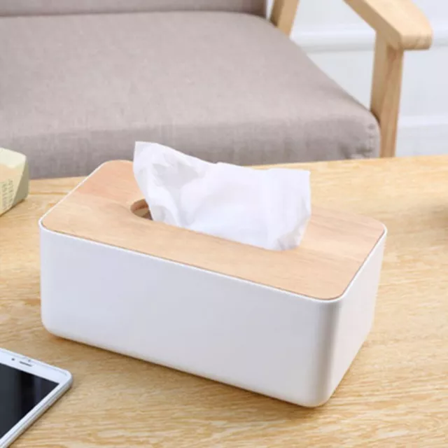 Tissue Box Dispenser Wooden Cover Paper Storage Holder Napkin Case Organizer