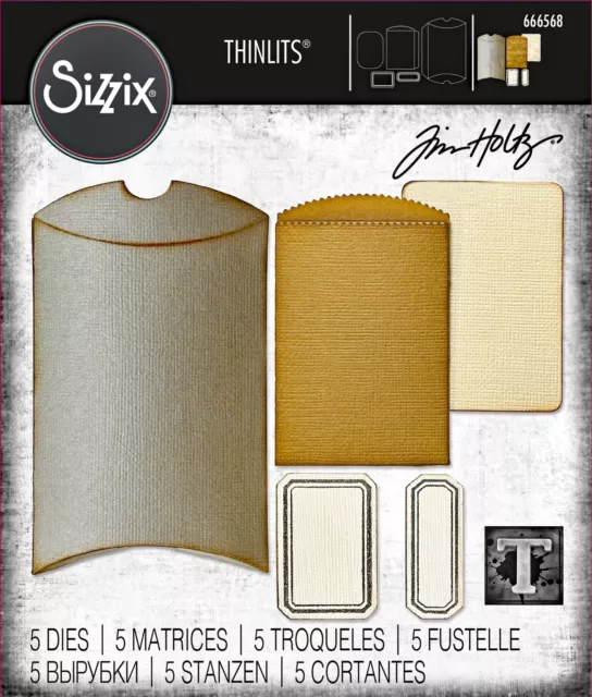 Sizzix Thinlits 5pc Pillow Box  & Bag #666568 Retail $20.99 by Tim Holtz Vault