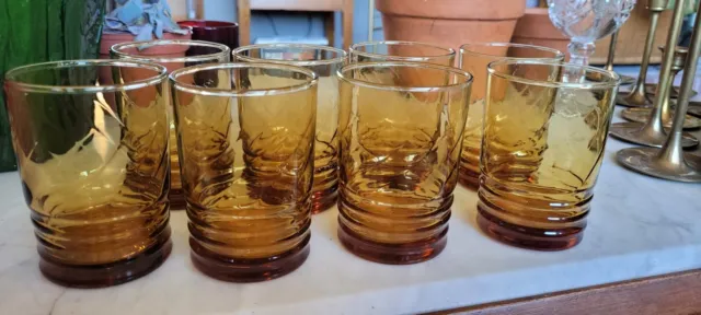 Vintage Libbey Amber Juice Glasses Gold Yellow Barware Water 4", set of 8