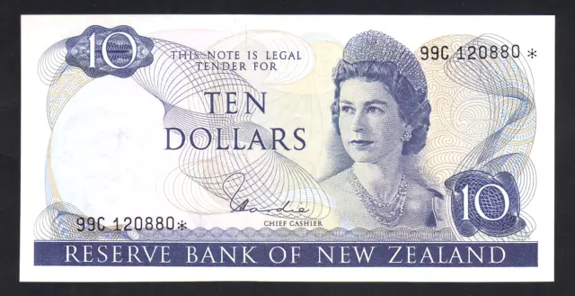 New Zealand P-166d. (1977-81) 10 Dollar - STAR Note. Hardie. 99C Prefix.. aU-UNC