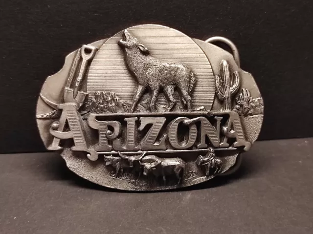 Buckle/Gürtelschnalle ARIZONA Wolf, Vintage 1990, von Arroyo Grande, Zinn