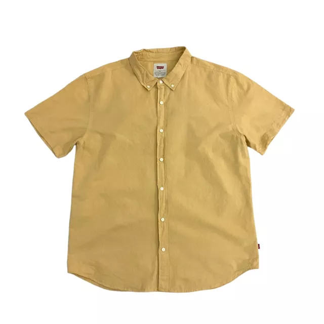 Levi's Shirt Yellow Mens XL Red Tab Cotton Short Sleeve Button Up