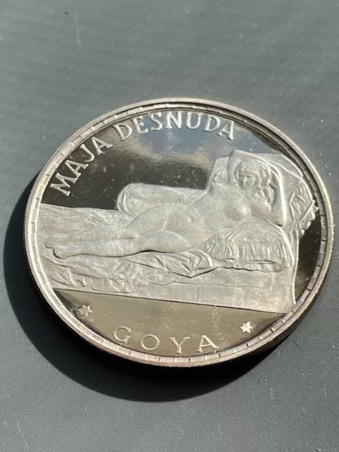 1970 Equatorial Guinea Goya Maja Des Nuda 100 Pesetas Proof .999 Silver Coin