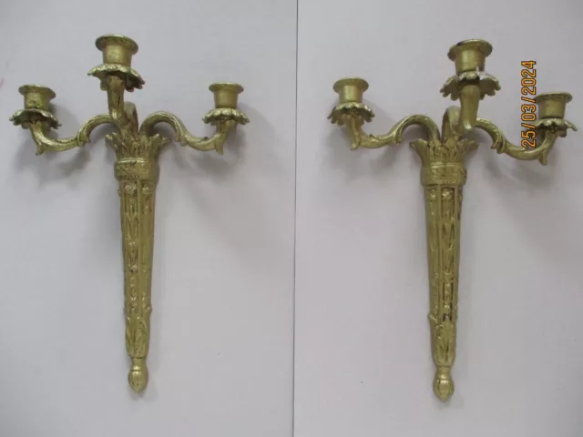 A Pair of Antique Metal Wall Candelabras Candle Sconces Masonic / Gothic Style