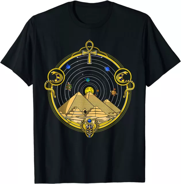 Egyptian Pyramids Ankh Symbol Eye Of Horus Sacred Geometry T-Shirt Size S-5XL