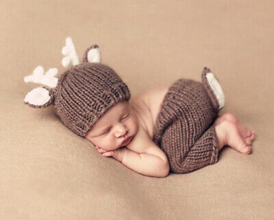 Newborn Baby Girls Boys Crochet Knit deer Costume Photo Photography Prop Outfits