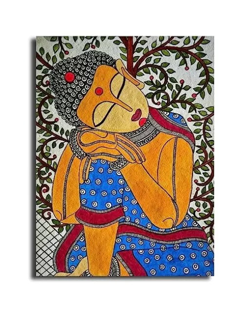 Indian Traditional Canvas Madhubani Buddha Painting For  Living Room 12X9 inch