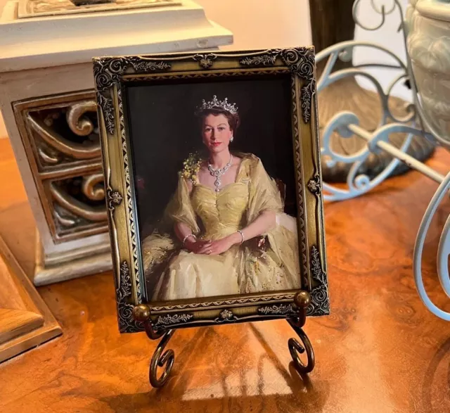 Queen Elizabeth II Mini Framed Portrait on Easel Royal Memorabilia - YOUR CHOICE