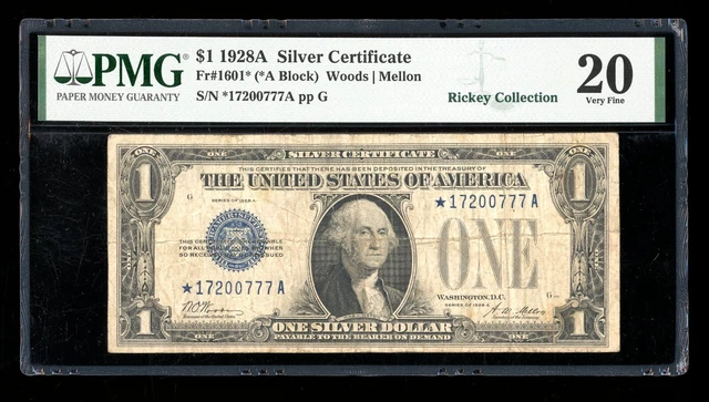 DBR 1928-A $1 Silver Funnyback STAR Fr. 1601* PMG VF-20 Serial *17200777A