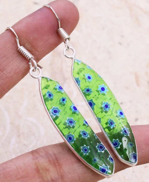 Dichroic Glass 925 Silver Plated Handmade Earrings of 2" Ethnic Gift