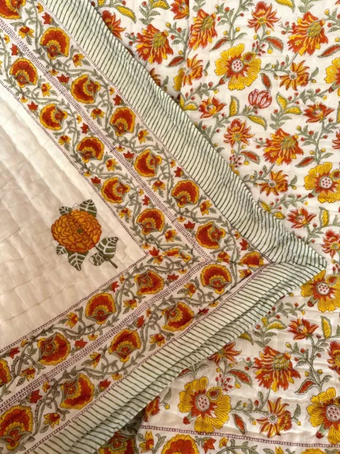 Indian Hand Block printed Cotton quilt handmade Jaipur Quilt queen quilt