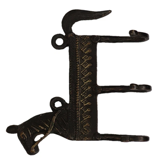 Horse Shape Vintage Antique Style Handmade Brass 3 Hook Wall Hanger Home Décor 6