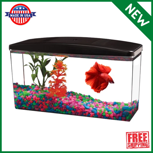Aquarium 1/2 Gallon Fish Tank with Full Hood Betta View Impact-Resistant NEW