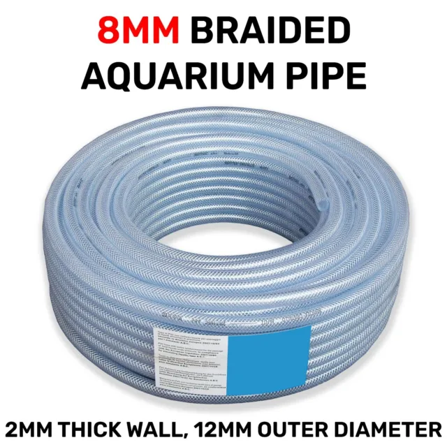 8mm Flexi Braided Air Line Aquarium/Fish Tank/Pond Air Pump Clear PVC Hose Tube